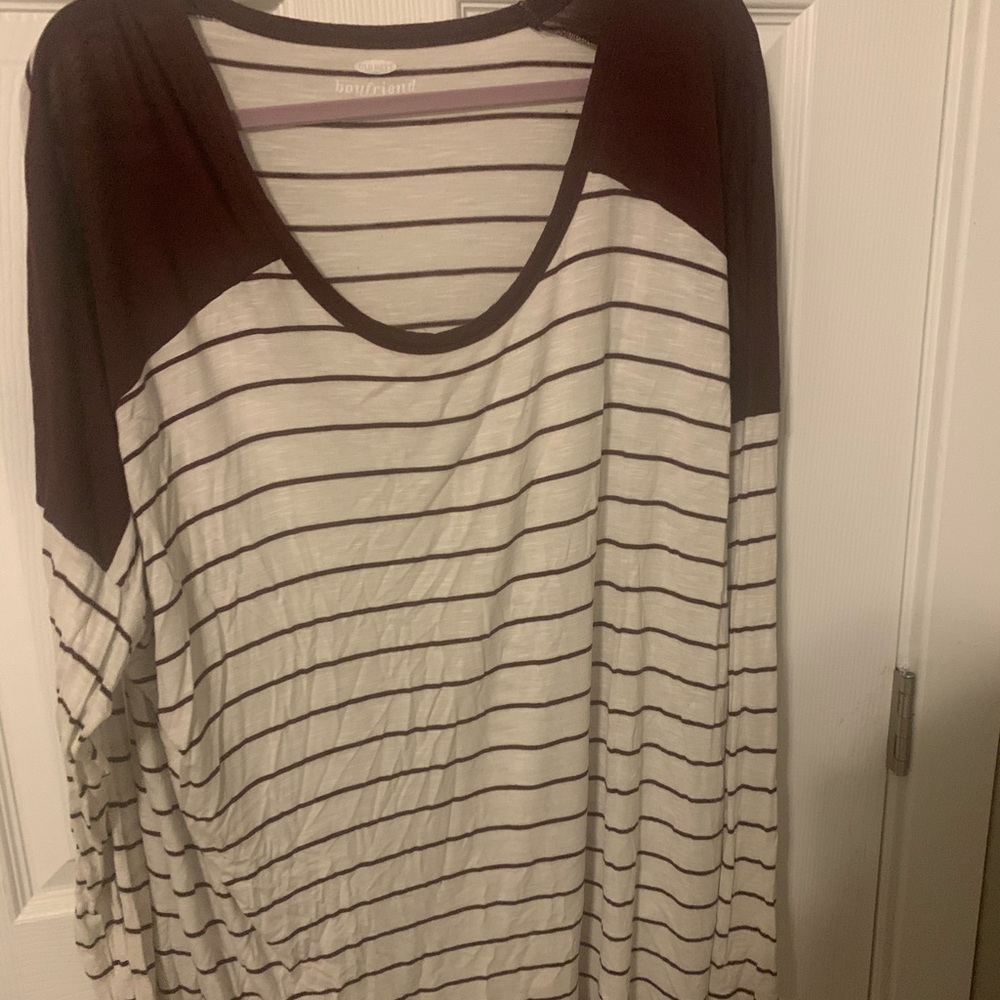 Maroon & White striped long sleeve scoop neck